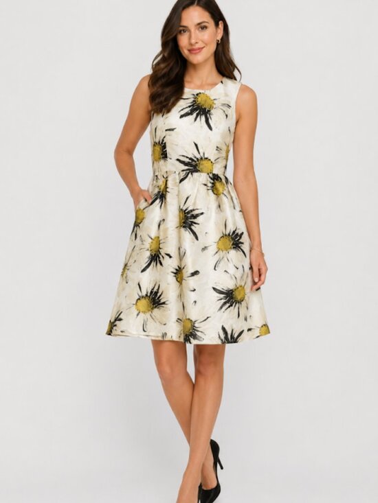 Liza Luxe Dresses & Skirts - ModCloth Liza Luxe Floral Fit & Flare Dress in Black and Gold. Small. NWT.
